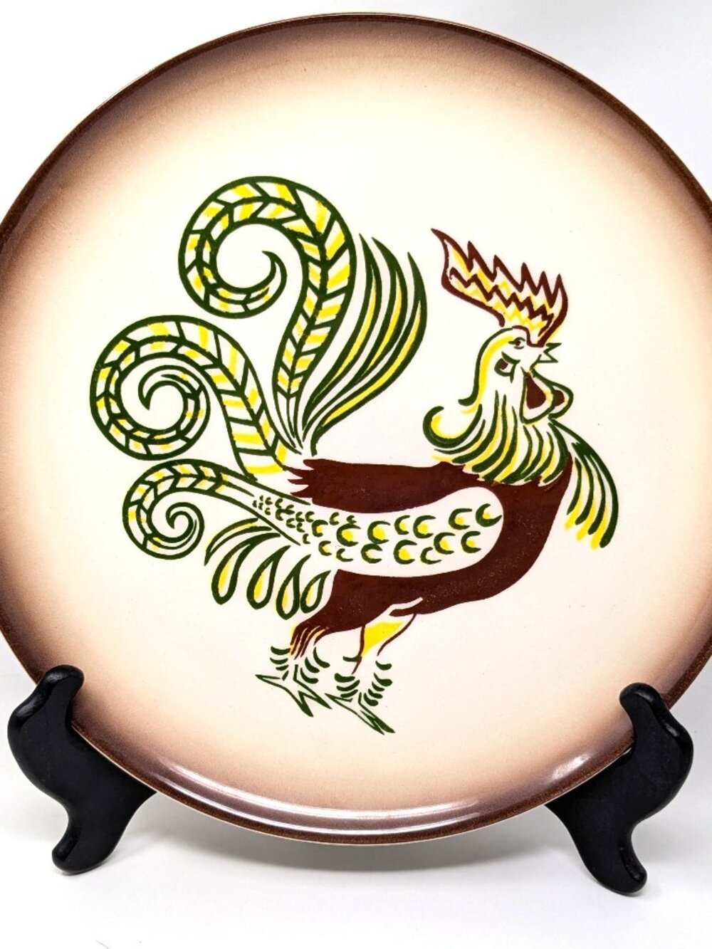 Brock of California Chanticleer Rooster 10.75" Chop Plate 1950s MCM Farmhouse
